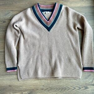 Madewell V-Neck Sweater with Pink and Green Trim